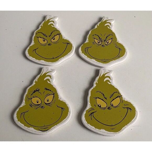 Set Of 4 Dr Seuss THE GRINCH WHO STOLE CHRISTMAS Ceramic Coasters Different Face - Picture 1 of 10